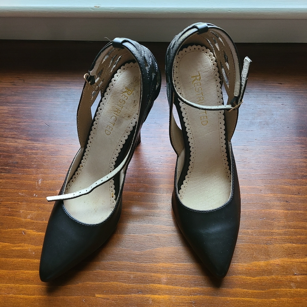 Restricted Black Ankle Tie Pointed Heel 7